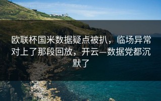 欧联杯国米数据疑点被扒，临场异常对上了那段回放，开云—数据党都沉默了