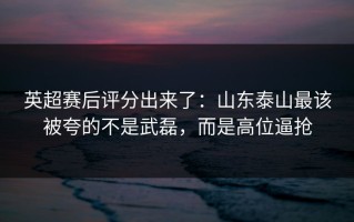 英超赛后评分出来了：山东泰山最该被夸的不是武磊，而是高位逼抢